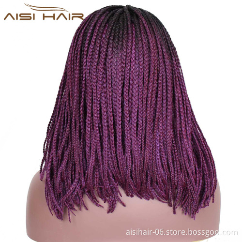 Aisi Hair Synthetic Braids Box Braids Lace Front Wig Long Straight Ombre Purple Glueless Lace Front Wigs For Black Women